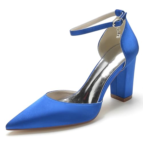 Frauen Satin Braut Block Chunky Heel Geschlossene Zehe Hochzeit Schuhe Braut Prom Knöchel Abendkleid Pumps,Blau,39 EU Frauen Satin Braut Block Chunky Heel Geschlossene Zehe Hochzeit Schuhe Braut Prom Knöchel Abendkleid Pumps,Blau,39 EU von Generic