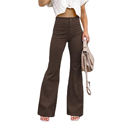Frauen Schlaghosen Hohe Taille Cordhose Weibliche Schlaghose Slim-Fit Cargo Pants Einfarbig Freizeithose Frauen Schlaghosen Damen Hohe Taille Cordhose Auffällige Schlaghosen von Generic