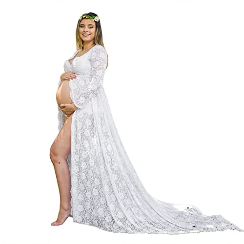 Frauen Schwangere Mutterschaft Fotografie Requisiten Kurzarm Solid Kleid Rustikales Kleid für Frauen (Weiß, XL) von Generic