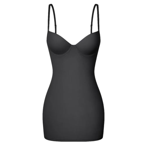 Frauen Slips Basic Unter Verstellbare Träger Cami Glatte Bauchkontrolle Body Shaper Built Bra Bodycon, Schwarz , 36 von Generic