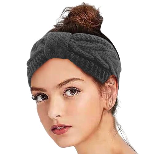 Frauen Solide Plus Samt Gestrickte Haarband Bogen Stirnband Sport Stirnband Ohr Stirnband(Dunkelgrau,Einheitsgröße) von Generic