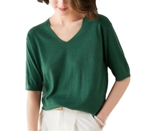 Frauen Sommer Kaschmir Wolle Pullover Frühling Sommer Solide Kurzarm V-Ausschnitt Pullover Gestrickte Pullover von Generic