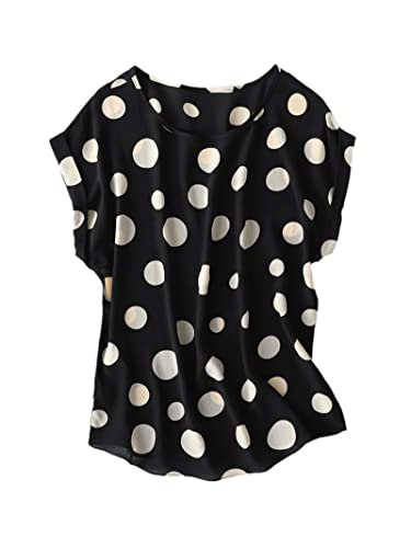 Frauen Sommer Schwarz Seide T-Shirt O-Neck Print Bluse Tops, Schwarz , X-Large von Generic