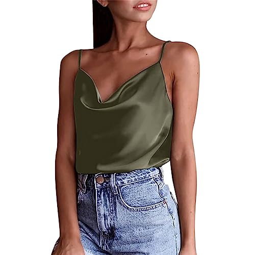 Frauen Sommer Seide Satin Top Camis Tanks Ärmellos Spaghettiträger Camisoles Strappy Shirts Sexy Tank Tops Damen Solide Weste, Army En8, XX-Large Frauen Sommer Seide Satin Top Camis Tanks Ärmellos Spaghettiträger Camisoles Strappy Shirts Sexy Tank Tops Damen Solide Weste, Army En8, XX-Large von Generic