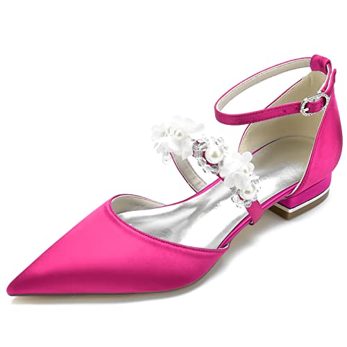 Frauen Spitze Zehe Flache Hochzeit Brautkleid Schuhe Knöchelriemen Abendschuhe Perlen Brautjungfer Schuhe,Fuchsia,43 EU Frauen Spitze Zehe Flache Hochzeit Brautkleid Schuhe Knöchelriemen Abendschuhe Perlen Brautjungfer Schuhe,Fuchsia,43 EU von Generic