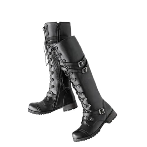 Frauen Stiefel Gothic Retro Kampfstiefel mit Schnallen Design für Winter Kurzschaft Stiefeletten Damen (Black, 38) von Generic
