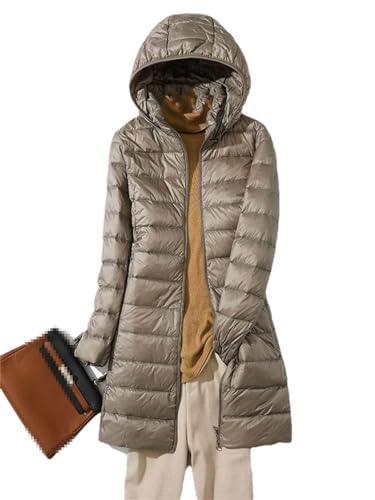Frauen Stil Hut Abnehmbare Lange Daunenjacke Weiße Ente Unten Jacken Herbst Winter Mäntel Und Parkas Outwear, khaki, 38 von Generic