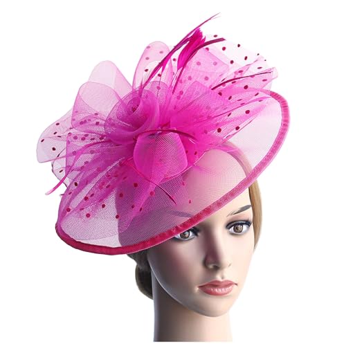Frauen Tea Party Stirnband Hochzeit Blume Cocktail Mesh Federn Haar Clip Kühlende Kopfbedeckung (Hot Pink, One Size) von Generic