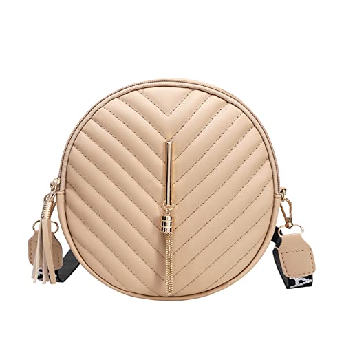 Frauen Umhängetasche Modetrend Runde Tasche Retro Quaste Geldbörse Umhängetasche Umhängetaschen Damen Groß Messenger (Khaki, One Size) von Generic