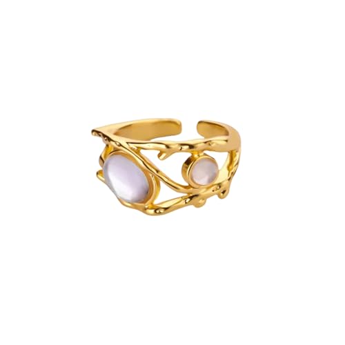 Frauen Vintage Oval Opal Unregelmäßige Gold Farbe Geometrische Öffnung Ring Schmuck Zubehör von Generic