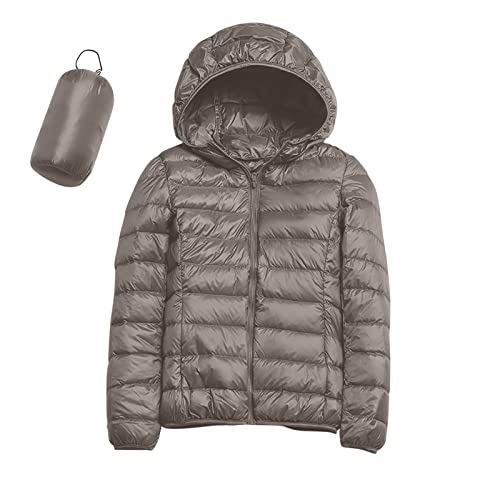 Frauen Warme wasserdichte Leichte Jacke Mit Kapuze Winddichter Wintermantel Mit Recycelter Isolierung Winter Schlank Kurz Mit Kapuze Warme Weiße Entendaunenmantel Damen Steppjacke Leicht (Khaki, M) von Generic