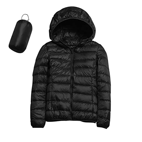 Frauen Warme wasserdichte Leichte Jacke Mit Kapuze Winddichter Wintermantel Mit Recycelter Isolierung Winter Schlank Kurz Mit Kapuze Warme Weiße Entendaunenmantel Damen Steppjacke Leicht (Black, XXL) von Generic