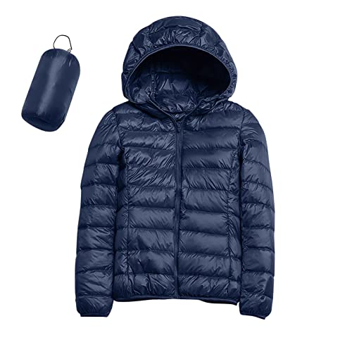 Frauen Warme wasserdichte Leichte Jacke Mit Kapuze Winddichter Wintermantel Mit Recycelter Isolierung Winter Schlank Kurz Mit Kapuze Warme Weiße Entendaunenmantel Damen Steppjacke Leicht (Navy, M) von Generic