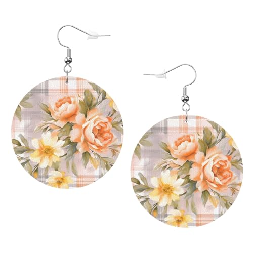 Frauen Wasser Ohrringe Orange Und Grau Karierte Gelbe Blumen Leder Ohrring Mode Ohrringe Leder Gedruckte Teardrop Ohrring Für Mädchen Ornament Muttertag von Generic