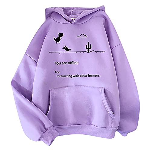 Frauen Winter-Druck Kapuziner-Sweatshirts lässige Langarm-O-Ausschnitt Damenbekleidung Herbst (Purple, L) von Generic