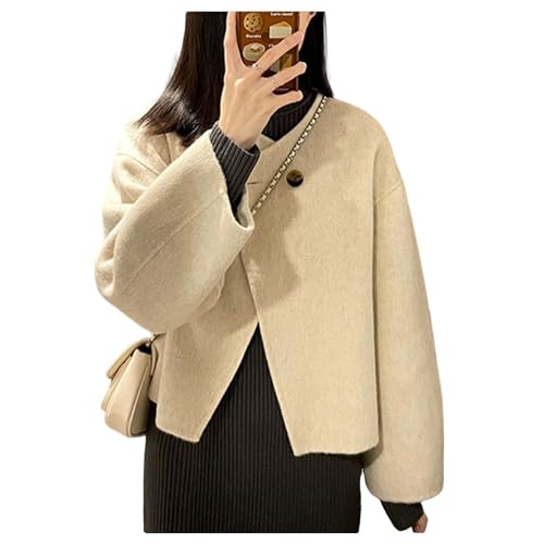 Frauen Wolle Mischmantel Ein-brairer Kurzjacke Retro Peacoat Cardigan Mantel Top von Generic