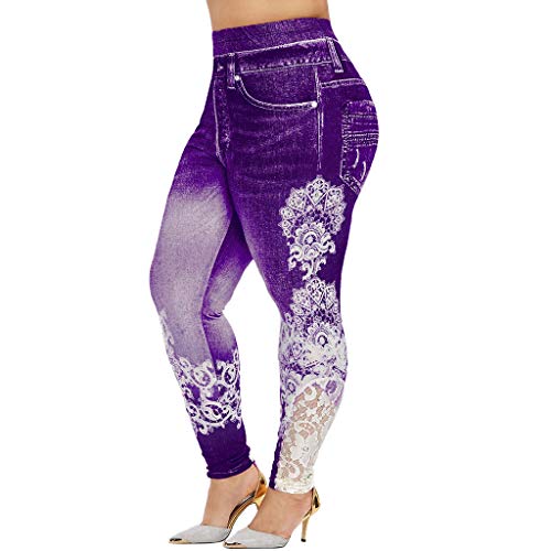 Frauen bedruckte Yoga-Fitness Leggings Lauf-Stretch-Sporthosenhose Damen Kleidung Modern (Purple, XXXXXL) von Generic