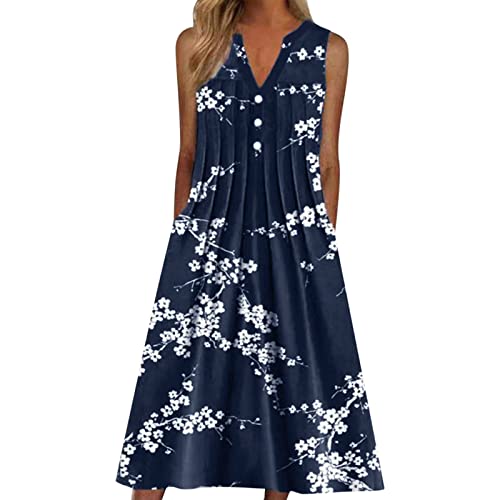 Sommerkleid Damen Lang Maxikleid Damen Knopf V Ausschnitt -Langes Kleid Große Größen Strandkleid Kurzarm/Ärmellos Blumen Druck Blusenkleid Sommer Lockeres Leichte Kaftan Boho Kleider Elegant von Generic