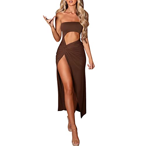 Frauen-beiläufiges festes Kleid-hohles ärmelloses Rohr-Spitzen-Knoten-Kleid beiläufiges dünnes geteiltes Kleid Kleid Damen Kurz Rot von Generic