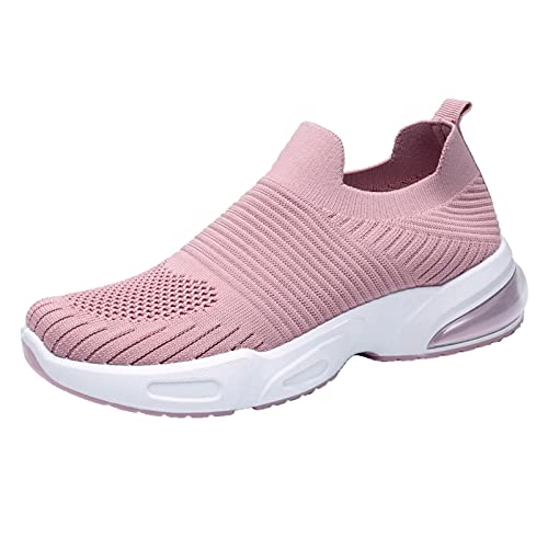 Frauen fliegen gewebte Mesh-Laufschuhe für Frauen athletisches Tennis Walking atmungsaktive Turnschuhe Mode Sportschuhe Damen Sandalen gelb Sommerschuhe (Pink, 39) von Generic