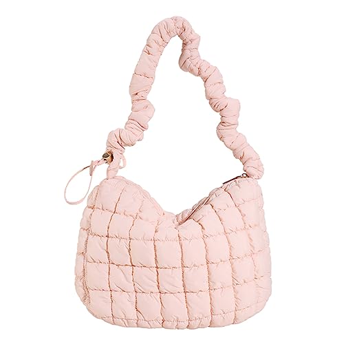 Frauen gepolstert Einkaufstasche Falten -Wolken -Stamme -Scheck -Damen Handtaschen Platz Baumwollmode einfache Kapazität Kupplungsbecher (Pink) von Generic