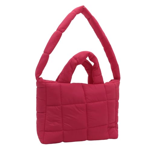 Frauen gesteppte karierte Handtasche große Kapazität mit oben liegendem Griff, feste Farbe, Damen Pendlertasche (Rosenrot) von Generic