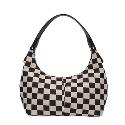 Frauen karierte Hobo -Handtasche mit silbernen Reißverschluss -Tasche for Arbeitsreisen (schwarz) von Generic