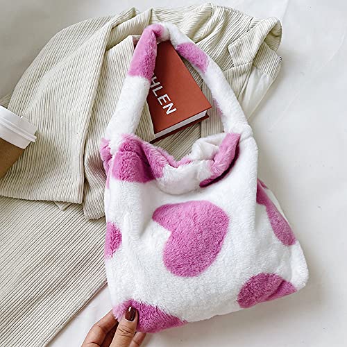 Frauen modische Plüsch -Umhängetasche Cartoon Herz Einfacher Einkaufstasche weiche pelzige Messenger -Tasche große Kapazität Stilvoller Unterarmtasche Daily Sling Bag (Herz) von Generic