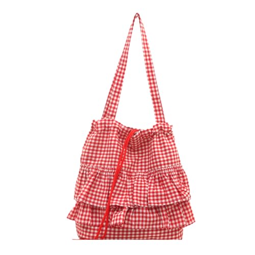 Frauen plaid Baumwolltasche Spitzenverkleidungsumhängende Umhängetasche Rüste Kordelzug Beutel (rot) von Generic