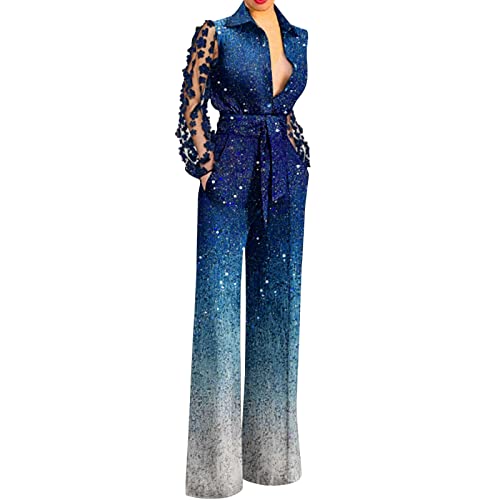 Frauen-reizvoller tiefer V-Spitzennähte-Schlaghosen-Overall Winter Jumpsuit Damen Elegant von Generic