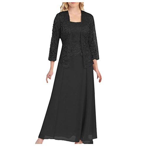 Frauen über Größe Aushöhlung Spitze Patchwork-solidem lockerem Saum lässige lange Kleidung Kleid Kurz Damen (Black, XL) von Generic