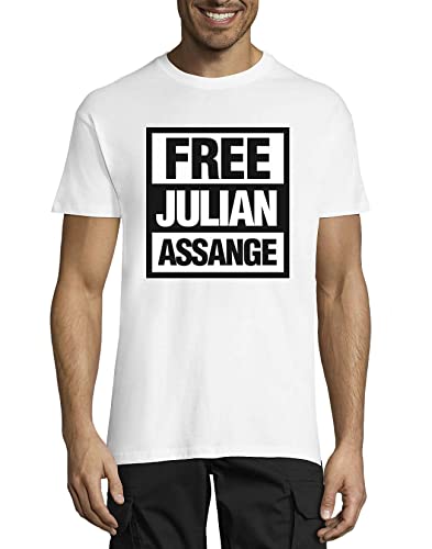 Free Julian Assange Black and White Logo Herren T-Shirt aus Baumwolle mit Rundhalsausschnitt Weiß X-Large von Generic