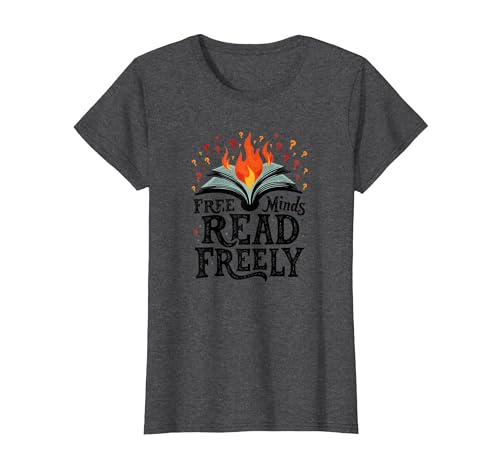 Free Minds Read Freely: Intellectual Freedom Flame T-Shirt, Damen, Anthrazit Meliert, S von Generic