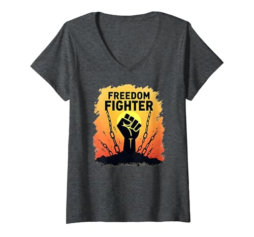Freedom Fighter: Empowering Protest Graphic for Activists, T-Shirt mit V-Ausschnitt, Damen, Anthrazit Meliert, S von Generic