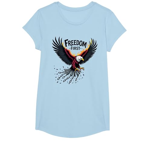Freiheit zuerst patriotisch T-Shirt, Girls, Himmelblau, XS von Generic