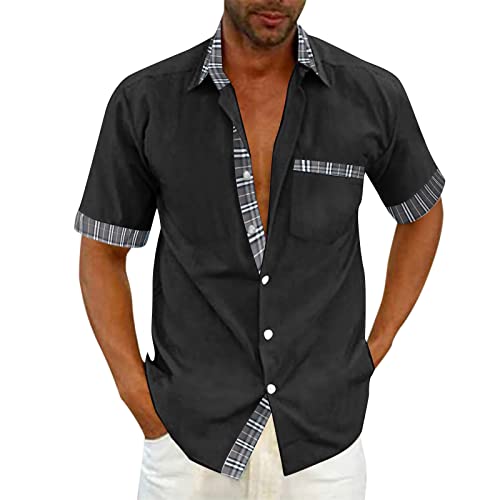 Freizeithemd Herren Kurzarm Baumwolle Kurzarmhemd Leinenhemd Druckknöpfe Stehkragen Hemd Sommerhemd Luftig Stretch Comfort Leicht Modern Strandhemd Herrenhemd von Generic