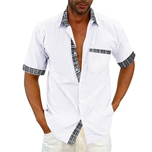 Freizeithemd Herren Kurzarm Baumwolle Kurzarmhemd Leinenhemd Druckknöpfe Stehkragen Hemd Sommerhemd Luftig Stretch Comfort Leicht Modern Strandhemd Herrenhemd von Generic