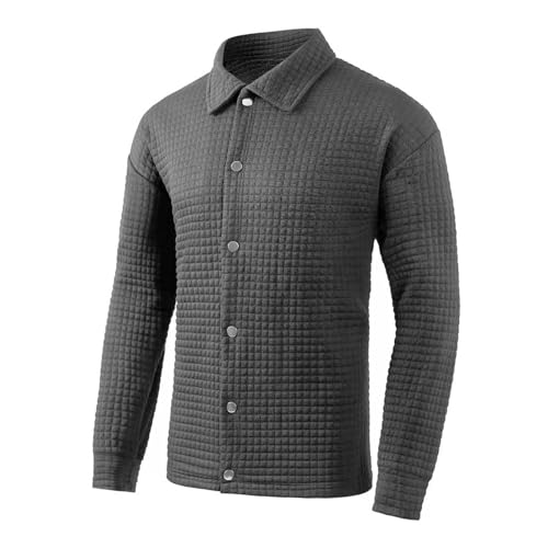 Freizeithemd Herren Langarm Schwarz - Stehkragenhemd Herren Slim Fit - Langärmeliges Hemd Mit Waffelmuster Businesshemd Sommer Casual Regular Fit Shirt Leichtes Freizeithemden Revers Übergangsjacke von Generic