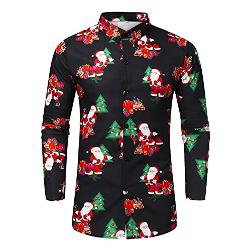 Freizeithemd Herren Regular fit,Männer Atmungsaktiv Stretch Bequem Weihnachtshemd Freizeithemd Langarm Funky Christmas Shirt Weihnachten von Generic