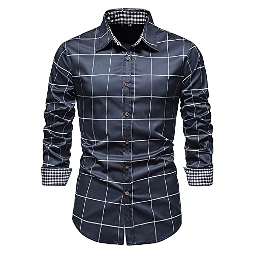 Freizeithemden FüR Herren Business LäSsig Kariert Slim Fit Hemdbluse Mit Umlegekragen Langarm Herrenshirt Atmungsaktiv Oberhemden Arbeitshemden Outdoor Hemden Businesshemden von Generic