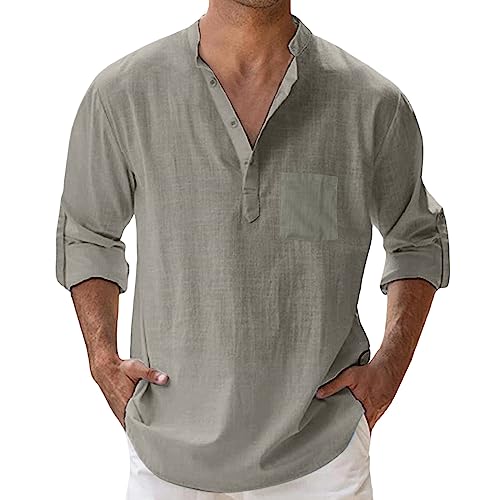 Freizeithemden für Herren Langarm Freizeit Regular Fit Freizeithemd Männer Leinenhemd Bügelfrei Business Hemden Langarm Anzug Hemd Grey 3XL von Generic