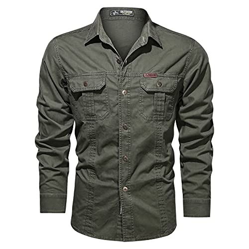 Freizeithemden für Herren Regular Fit Hemd Langarm Langarmhemd Cowboy-Style Freizeithemd mit Tasche Bügelfrei Regular Fit Hemd Langarm Anzug Hemd Grün XXL von Generic