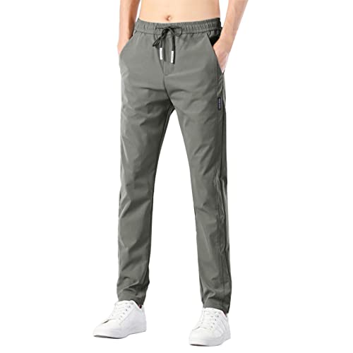 Freizeithose Aus Eisseide Atmungsaktive Jogginghose Herren Gerader Schnitt Herrenhosen Lang Stretch Cargo Chino Hose Herren Regular Fit Trainingshose Pants (Dunkelgrau, XL) von Generic