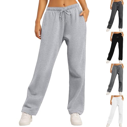 Oversize Jogginghose Damen Weites Bein Hosen Mit Kordelzug High Waist Geradem Lang Hose Leicht Casual Yogahose Mit Taschen Bequeme Baggy Sporthose Gym Fitness Sweathose Loose Fit Freizeithose von Generic