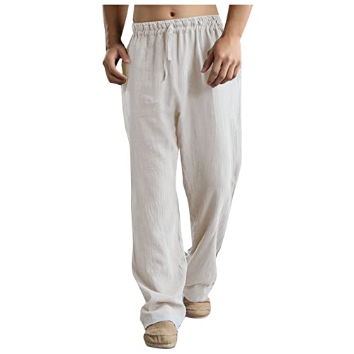 Freizeithose Herren 2023 Leinenhose Jogging Hose Herren Leicht Sommerhose Herrenhosen Loose Fit Casual Strandhosen Loungewear Übergröße Baumwollehosen Cargohose Herren Baggy Beige 5XL von Generic