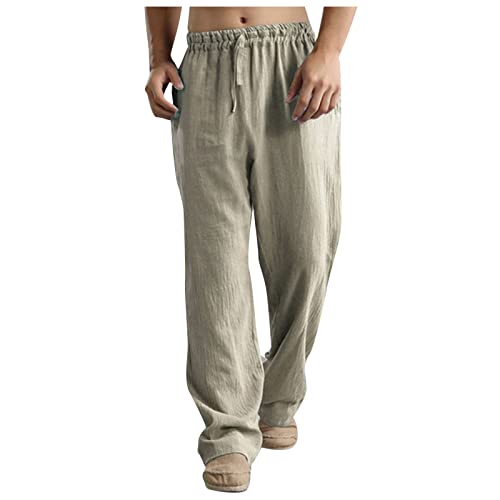 Freizeithose Herren 2023 Leinenhose Jogging Hose Herren Leicht Sommerhose Herrenhosen Loose Fit Casual Strandhosen Loungewear Übergröße Baumwollehosen Hose Herren Slim Fit Sport Hose Herren Beige 4XL von Generic