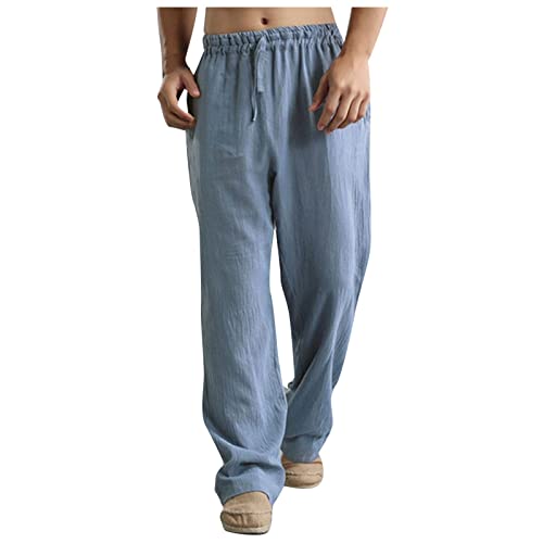 Freizeithose Herren 2023 Leinenhose Jogging Hose Herren Leicht Sommerhose Herrenhosen Loose Fit Casual Strandhosen Loungewear Übergröße Baumwollehosen Taktische Hose Herren blau M von Generic