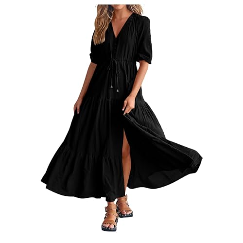Freizeitkleid Damen 3/4 arm Boho Kleid Damen Lang Maxikleid V Ausschnitte Cut Out Strandkleid A Linien Volant-Kleid mit Kordelzug Bequem Maxi Kleid Spaghetti Kleid Cocktailkleid Elegant Kleider Freizeitkleid Damen 3/4 arm Boho Kleid Damen Lang Maxikleid V Ausschnitte Cut Out Strandkleid A Linien Volant-Kleid mit Kordelzug Bequem Maxi Kleid Spaghetti Kleid Cocktailkleid Elegant Kleider von Generic