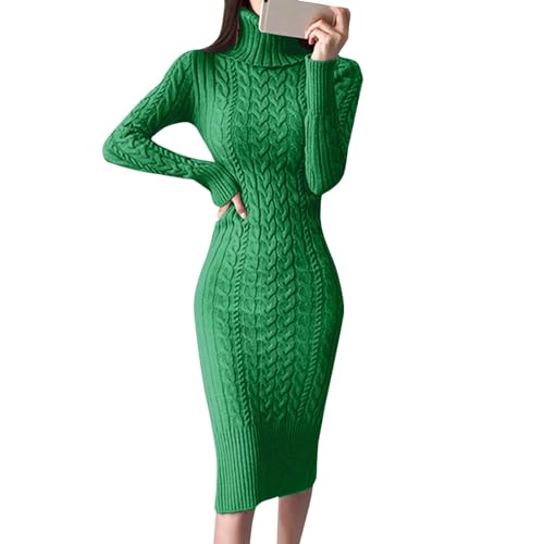 Freizeitkleid Damen Elegant Lang Strickkleid Rollkragen Pulloverkleid mit Zopfmuster Winterkleid A Linie Strickpullover Kleid Pullikleid Slim Fit Sweatkleid Dress von Generic