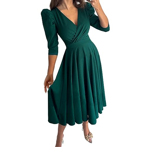 Freizeitkleider Damen Lang Elegant Langarm Maxikleid,Midikleid Leinen,Luftige Kleider,Geile Kleider,Kleider Mit Ärmeln,Maxi Sommerkleider von Generic